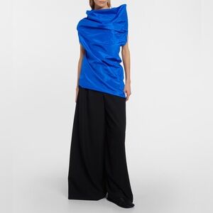 The Row Aria Blue Draped Silk Blouse
